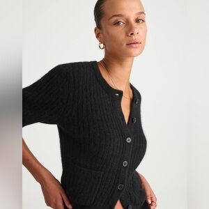 Madewell Alpaca Patch-Pocket Puff-Sleeve Cardigan in Black Size S $118 NW844